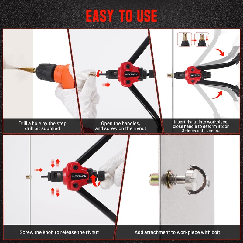 NEXTACK Rivet Nut Tool Kit with a Step Drill Bit,