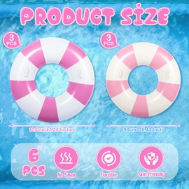 WinnerWhy 6 Pcs Large Swim Ring with Handles 47.24 Inch 35.43 Inch Inflatable Striped Pool Inner Tubes Swimming Pool Tubes Pool Ring Float for Teens Adults Summer Beach Party Supplies (Pink White)