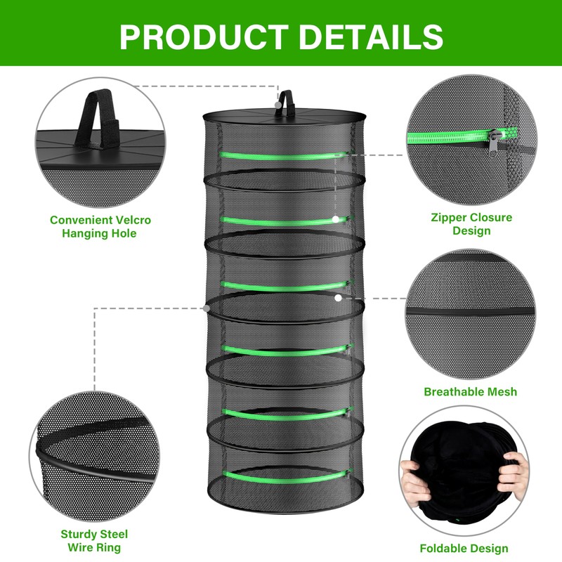 iPower 2ft 6-Layer Foldable Herb Mesh Dry Rack Hanging Drying