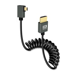 GELRHONR Coiled Micro HDMI to HDMI Cable 8k, Short Micro HDMI Cable Male to Male Spring Flexible Slim Cord 48Gbps High Speed Support 3D 8K@60Hz, for Camera Video Capture Card,TV (Left Angle)