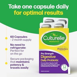 Culturelle Probióticos Diarios Pro Strength para la Salud Digestiva (Suministro para 2 Meses) con Prebióticos para Mujeres y Hombres, Ayuda con Diarre