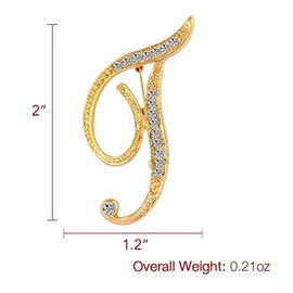 DSADKI A-Z Initial Pins 26 Letters Pins Gold Plated Metal Brooches - Clear Crystal Rhinestone Brooch Breastpin for Women (T)
