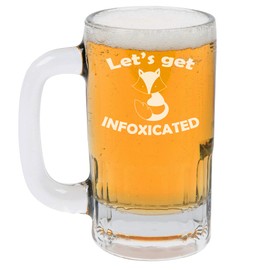 12oz Beer Mug Stein Glass Let's Get Infoxicated Fox Funny