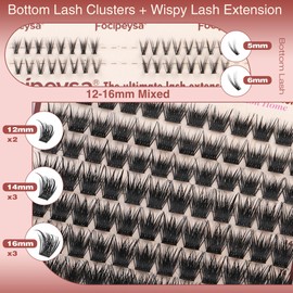 Focipeysa Volume Lash Clusters Wispy Eyelashes Extensions 10-16mm Cluster Lash Extensions C-Curl Lashes Extensions with Bottom Lashes Salon Effect Individual Eyelash DIY Eyelashes Clusters at Home