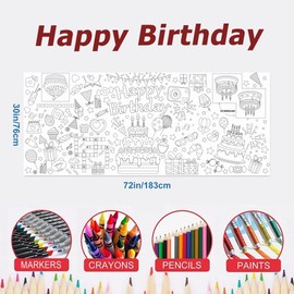 CAMOSE Birthday Colouring Tablecloth Crafts for Kids, Colouring Table Cloths for Kids,Giant 76x183cm Coloring Table Cloth Cover for Happy Birthday Party Decorations, Activities Gifts for Kids