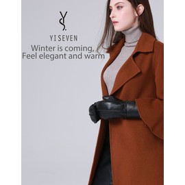 YISEVEN Women’s Winter Sheepskin Leather Shearling Mittens Soft Thick Furry Lambskin Fur Lined Warm Flip Cuffs for Cold Weather Dress Driving Work, Black XL