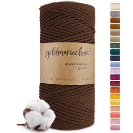 goldmariechen Premium Macrame Yarn (Ackle Brown) | 3 mm x 100 m | 100% Cotton | Plastic-Free Packaging | Macrame Cotton Yarn for DIY Crafts