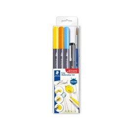 STAEDTLER Easy Watercolour Set Birds - Birds with Double Felt-tip Pens, Pigment Fineliner, Watercolour Brush and Bookmark to Paint Yourself High Quality 3001STB5-1