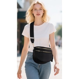 UUYUUY Checkered Crossbody Bag Large Nylon Bum Bags for Women Spacious Belt Bag Sling Handbags Waterproof Purses Fanny Packs with Shoulder Strap, Black