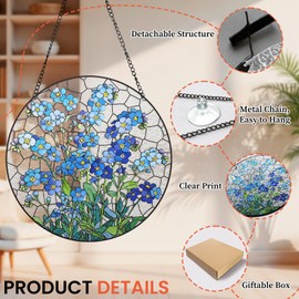 Forget Me Not Flower Stained Glass SunCatcher Window Hanging Sun Catchers Home Decor Gift for Flower Lover, Birthday Gifts for Lover, Friend, Family, Teacher 6.3inch