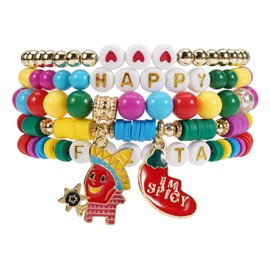 Twinfree Cinco De Mayo Bracelets for Women Mexican Fiesta Beaded Bracelet, Pinata Sombrero Maraca Charm Bracelets Adorable Mexican Accessory Fiesta Party Favors