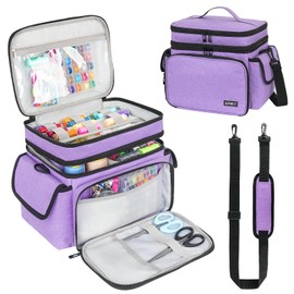 LEFOR·Z Sewing Supplies Organizer,Double-Layer Sewing Accessories Storage Bag,Protable Travel Sewing Box Sewing Basket for Sewing Tools,Puple（Bag Only）