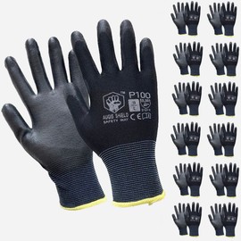 P-100 PU Coated Work Safety Gloves General Purpose Mechanic Hand Protection 12 PAIRS (XXL)