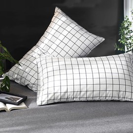 AShanlan Set of 2 Cushion Covers, 40 x 80 cm, Black / White Checked Pattern, 100% Microfibre, Pillowcase 40 x 80 cm, Cushion Cover, Double Pack