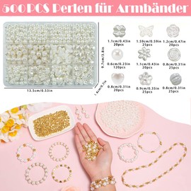 YJWZ 500 Pieces White Beads Set, 6 Sizes Bracelets Make Yourself Beads for Threading, Bead Set Children from 4 Years and Adults Including Jewellery Accessories for Threading, Beads for Jewellery