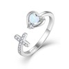 JIWOY Women's Cross Ring Heart Cut White opal Adjustable Rings