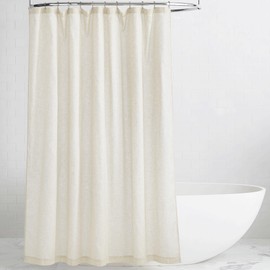 KGORGE Natural Linen Shower Curtain for Bathroom - Linen Blend Button Hole Semi Sheer Lightweight Waterproof Shower Curtains for Bathtub, 72 x 84 inches Long, Hooks Included