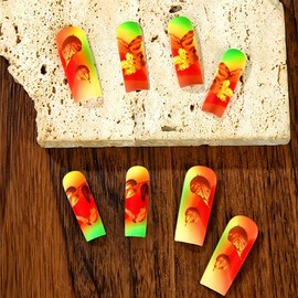 Long Square Press On Nails Thanksgiving Fake Nails Maple Leaf With Butterfly Design Fall False Nails Ombre Acrylic Nails Autumn Full Cover Gel Artificial Nails Stick On Nails For Women Girls 24 Pcs