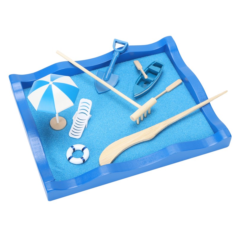 Mini Meditation Zen Garden Wooden Sand Table Decor Kit with