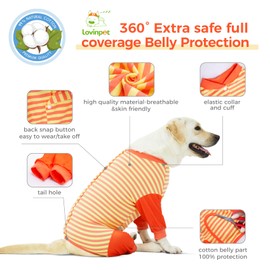 LovinPet Dog Recovery Bodysuit, Full Body Wound Protection for Large Medium Dogs, Abdomen Cut-Out Post-Surgery Care, Wide Stripe, Orange Yellow, L