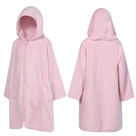 SUN CUBE Hooded Towel Robe for Kids, Zip Up Swim Parka Beach Cover Up for Girls, Surf Poncho for Girls Warm Changing Bath Towel for Pool with Zipper Hood 7-10, Pink