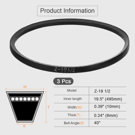 sourcing map 3 Pcs Z-19 1/2 Z Type V-belt 495mm/19.5" Inner Length x 0.39" Width x 0.24" Height, Z-type Closed-Loop Rubber Transmission Belt