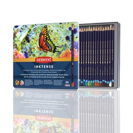 Derwent Inktense Pencils Tin, Set of 24, Great for Holiday Gifts, 4mm Round Core, Firm Texture, Watersoluble, Ideal for Watercolor, Drawing, Coloring and Painting on Paper and Fabric (0700929)