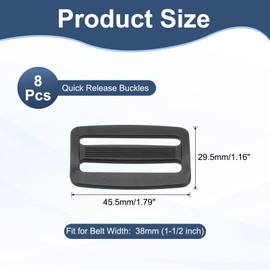 sourcing map Plastic Tri-glide Slide Buckle 50mm / 2 Inch Belt Adjuster Sliders Webbing Strap Fasteners for Bag Belt Dog Cat Collar Harness, Black, Pack of 8