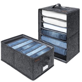 MEKAA® Hosen Organizer Für Kleiderschrank - 2er-Set - Perfekte Schrank Organizer Ihrer Hosen, Pullover etc. - Stapelbare & Faltbare Kleiderschrank Organizer - Anthrazit - 28x40x20cm