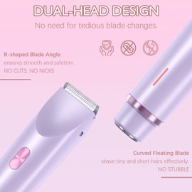 ZIOU Bikini Trimmer for Women, 2 in 1 Dual-Head Electric Shaver for Women Pubic Hair, Waterproof Wet/Dry Use Body Hair Trimmer and Face Razors, Rechargeable Hair Removal for Bikini Legs Face Underarm Arm