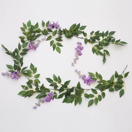 2 Pcs Artificial Wisteria Garland Total 13.12Ft Wisteria Vine Rattan Fake Wisteria Vine Flower Garland for Wedding Arch Floral Garden Outdoor Decor (Purple)