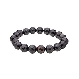 Handgefertigtes 10 Mm Edelstein Perlenarmband für Männer und Frauen | Elastisches Armband mit Kristall-Heilstein (Facettierter schwarzer Achat)