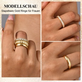 TempBeau Women's Rings with Cubic Zirconia, 14 K Gold-Plated Ring Set Made of Stainless Steel Copper for Women, Girlfriend, Mum, Finger Ring, Jewellery, Stackable, Waterproof Rings for Birthday