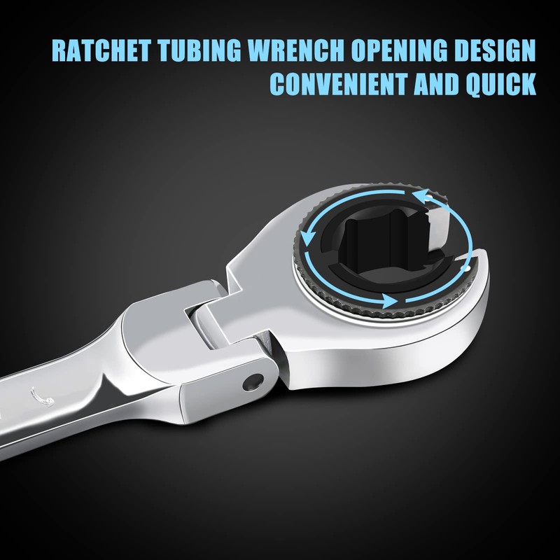 LOSCHEN 1PC 19mm Open Flex-Head Ratcheting Wrench, Metric Ratcheting Spanner