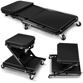 CAAP DRIVEN 36 in. Folding Creeper, Rolling Seat, All-in-One Adjustable Roller Garage Chair with Cushion, Lay Down or Sit, 330 lbs Weight Capacity, CAAP-TOLS-CRP21-36-BK