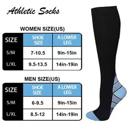 JIRFZUY Compression Socks for Women Men 2 Pair Support Socks Knee High Athletic Socks for Running, Cycling, Yoga, Fitness (Nylon S/M, Blue)