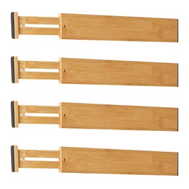 Drawer Dividers, Kitchen Drawer Organizer Adjustable 4 PCS Bamboo Drawer Separators Spring-loaded Expandable 17" - 22" for Home/Office/Dressers/Bedroom/Bathroom Organization and Storage