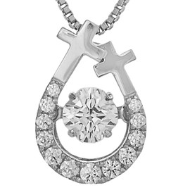 Luxuriya ZNY-NYP-607-POP Dancing Stone Necklace, Crossfor, New York, Custom Made Model Set, SV925 (PT900 Platinum Coating), Cubic Zirconia