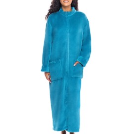 Alexander Del Rossa Women's Zip Up Fleece Robe, Warm Loose Bathrobe, Large-XL Ocean Depth Green (A0300ODPXL)
