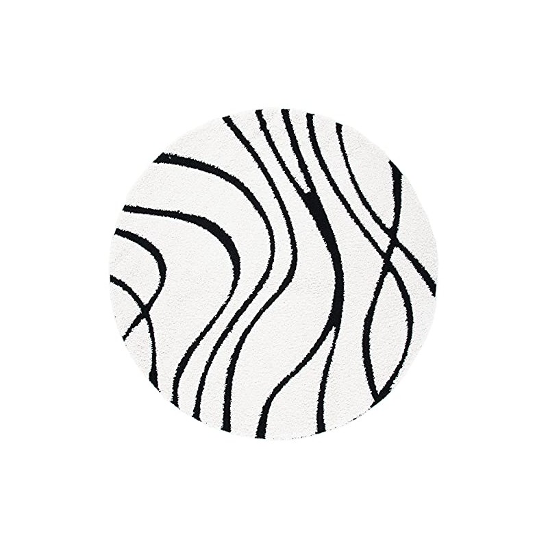 SAFAVIEH Florida Shag Collection 4' Round Ivory / Black SG471
