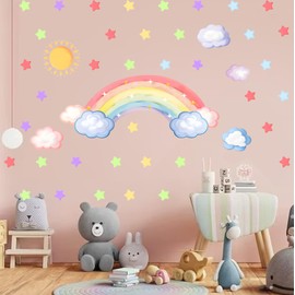 Easu Rainbow Wall Decal Clouds Wall Decals Star Wall Stickers Sun Wall Decals Peel and Stick Girls Bedroom Wall Decals
