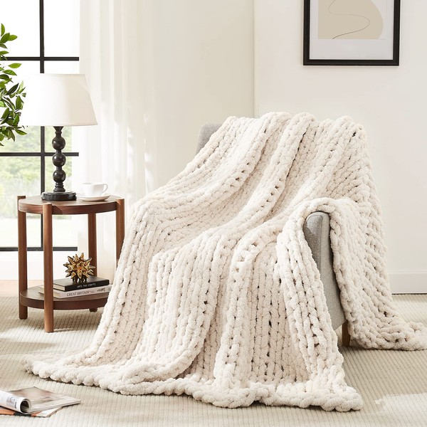 L'AGRATY L'AGRATY Chunky Knit Blanket Throw,Soft Chenille Yarn Throw 50x60Handmade