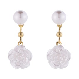 DIAMANTIO 18K Gold Plated Pearl Stud Rose Drop Earrings – Elegant White Flower Dangle Statement Earrings for Women.
