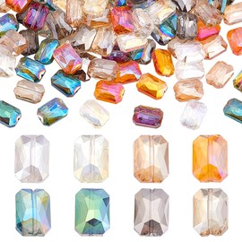 PH PandaHall 120pcs 8 Colors Faceted Glass Beads, 14x10mm Flat Rectangle Crystal Beads Loose Craft Beads Spacer Beads for DIY Jewelry Bracelet Necklace Earring Keychain Making Crafts Projects