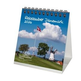 Reisezauber Dänemark Tischkalender 10cm x 10cm für 2026 Kopenhagen Stadt Reise Land Urlaub - Set-Inhalt: 1x Kalender, 1x Weihnachtsanhänger (insgesamt 2 Teile)