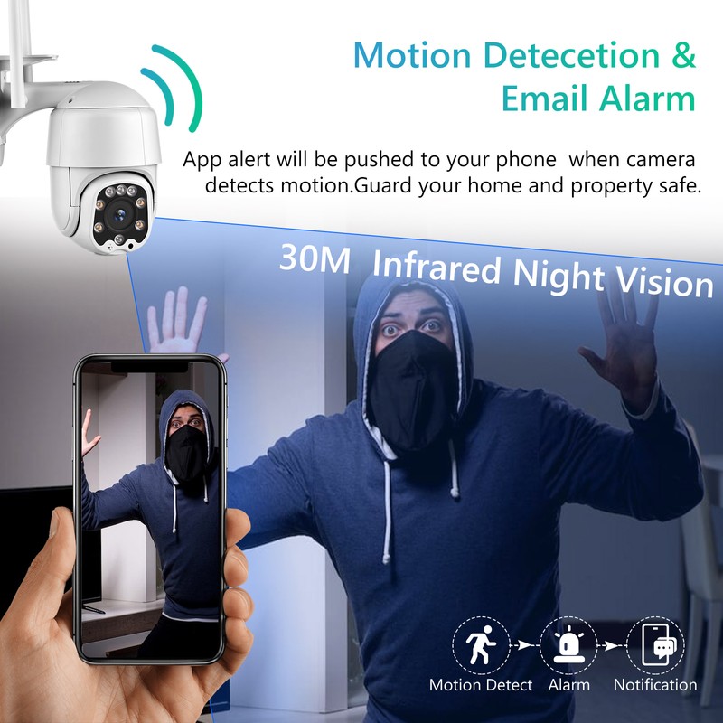 Outdoor Wireless WiFi Security Camera, 1080P Pan Tilt Zoom Surveillance