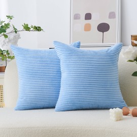 Home Brilliant Blue Cushion Cover 50cm x 50cm for Sofa Couch, Soft Corduroy Cushion Covers 20x20 Pack of 2, Handmade Decorative Cushions Covers for Bed (50x50, Light Blue)