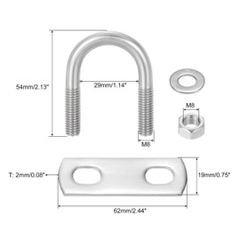 sourcing map Round U-Bolts, 4 Sets 29mm(1.14") Inner Width 54mm Length M8 304 Stainless Steel U Clamp Bolt with Nuts and Plates, for Boat Trailer