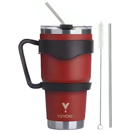 YUVONIX Stainless Steel Tumbler with Straw – Insulated Cup with Lid & Reusable Straw, Perfect for Hot & Cold Drinks. Durable and Stylish for Everyday Use. (Red)