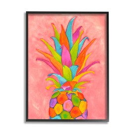 Stupell Industries Vibrant Pineapple Fruit Fun Pink Blue Yellow, Design by Elvira Errico Black Framed Wall Art, 11 x 14, Red